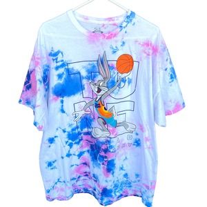 Space Jam Shirt Adult XL Extra Large Bugs Bunny Tie Dye White Blue Pink Movie